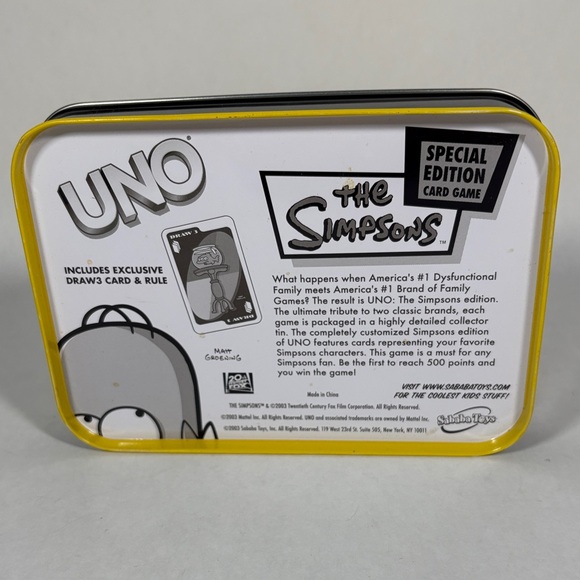 UNO The Simpsons Special Edition Card Game 🟡 2003 Collector Tin – Missing 1 Card - Picture 2 of 6